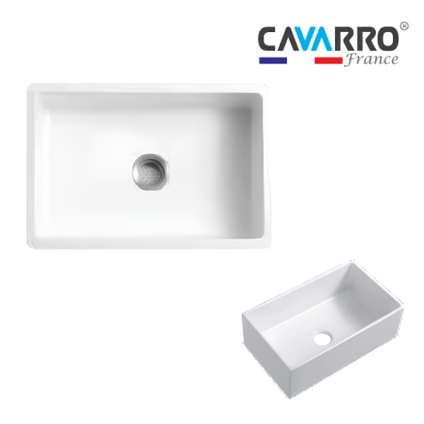 Cavarro Levanzo CFS301810 762 × 457mm White Fireclay Smooth Apron Front Single Bowl Kitchen Sink Flush Mount or Undermount Ideal for Family and Farmhouse Kitchens