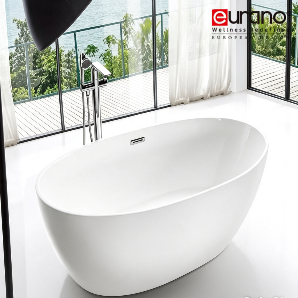 Eurano ERN-12096 Luxury 2-Person Freestanding Bathtub (1700×800×600mm) Glossy White Acrylic Soaking Tub