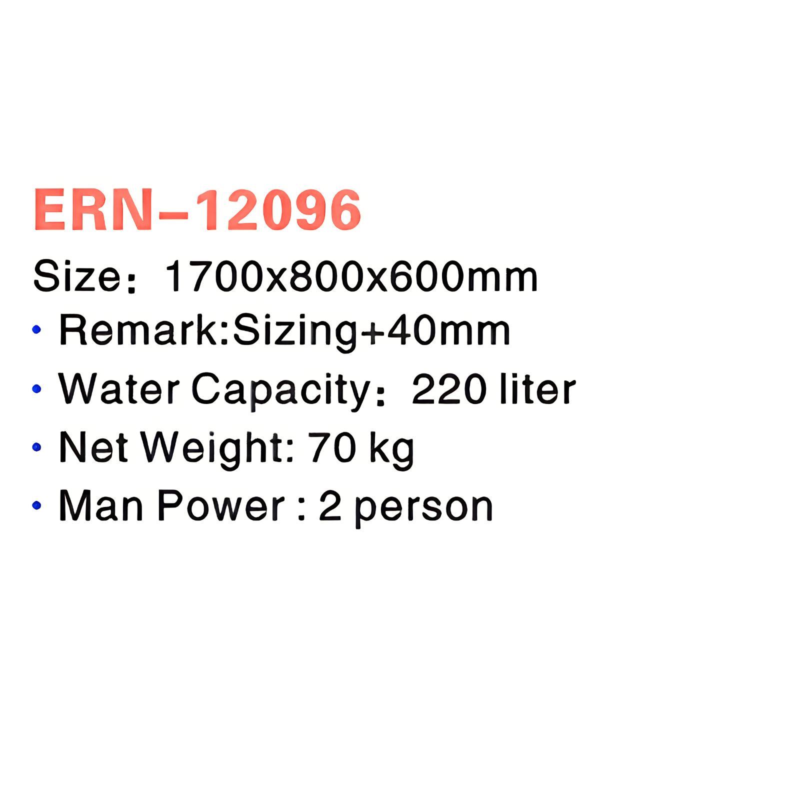 Eurano ERN-12096 Luxury 2-Person Freestanding Bathtub (1700×800×600mm) Glossy White Acrylic Soaking Tub