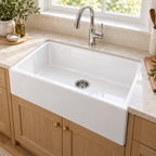 Cavarro Levanzo CFS301810 762 × 457mm White Fireclay Smooth Apron Front Single Bowl Kitchen Sink Flush Mount or Undermount Ideal for Family and Farmhouse Kitchens