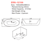 Eurano ERN-12150 Luxury 2-Person Freestanding Bathtub (1500×800×500mm) Glossy White Acrylic Soaking Tub