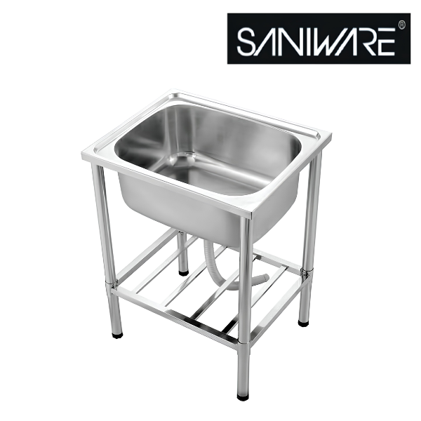 Saniware SKS-R250-6048 Freestanding Stainless Steel Single Bowl Kitchen Sink with Stand & Waste