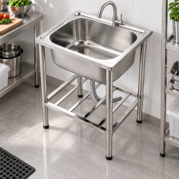 Saniware SKS-R250-6048 Freestanding Stainless Steel Single Bowl Kitchen Sink with Stand & Waste