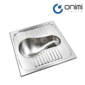 Onimi FG-S-PAN-M 590 × 629 × 210mm Stainless Steel 304 Matt Finish Squatting Pan with Nozzle Outlet Fittings – Floor Mounted