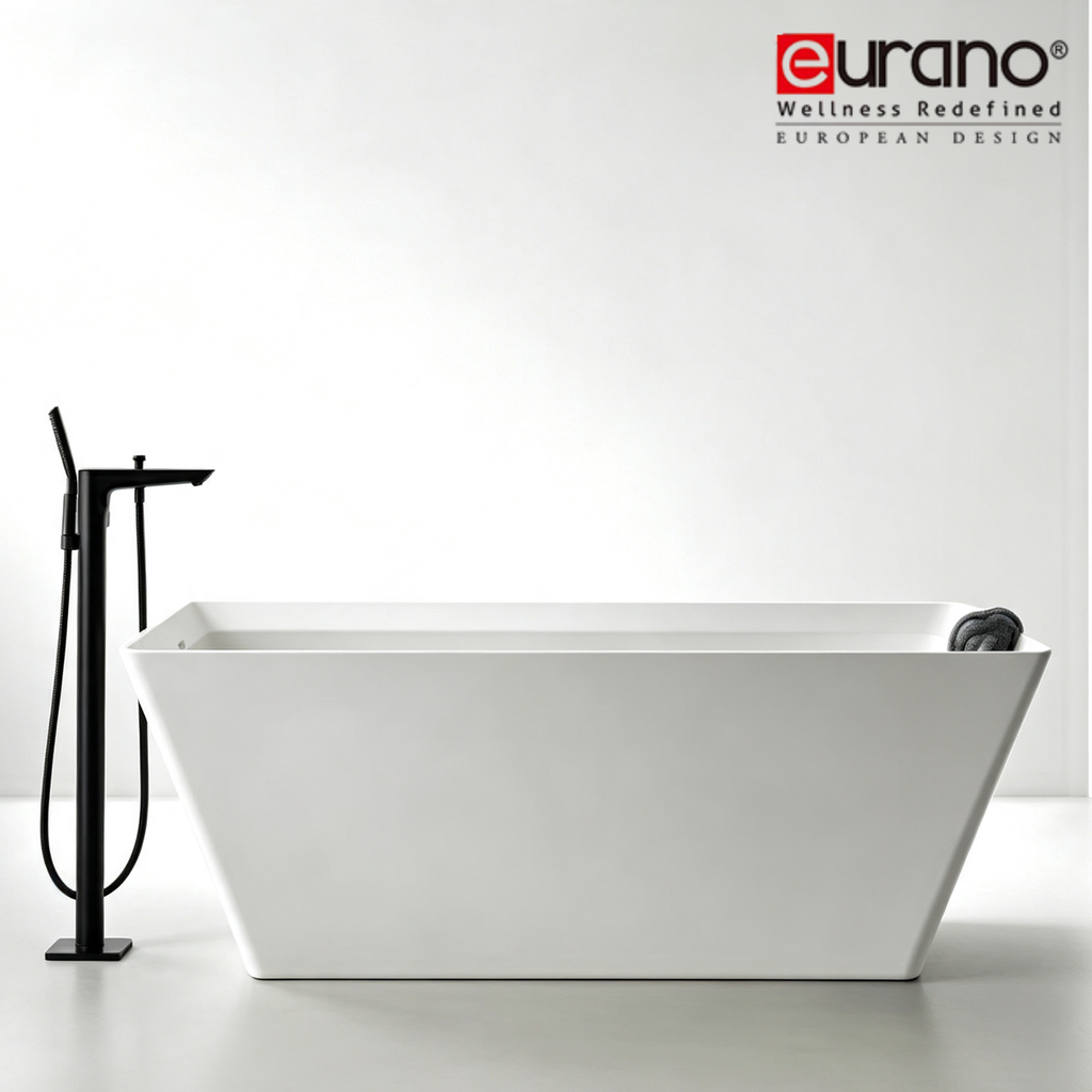 Eurano ERN-12001WH Luxury 2-Person Freestanding Bathtub (1700×750×600mm) Glossy White Acrylic Soaking Tub
