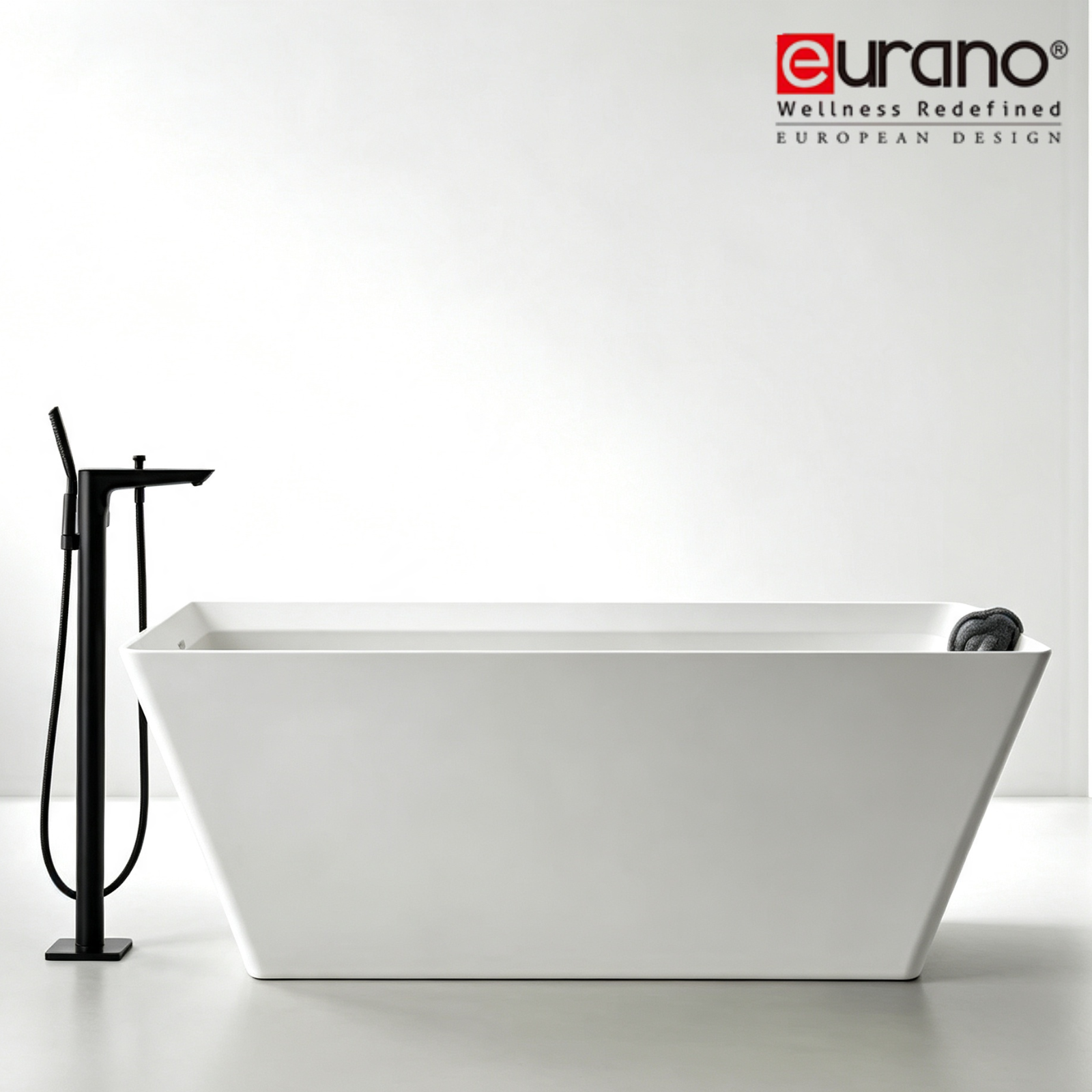Eurano ERN-12001WH Luxury 2-Person Freestanding Bathtub (1700×750×600mm) Glossy White Acrylic Soaking Tub