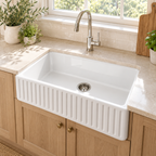 Cavarro Levanzo FG301810N 760 × 459mm White Fireclay Reversible Apron Front Single Bowl Kitchen Sink Flush Mount or Undermount Ideal for Family and Farmhouse Kitchens
