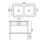 Saniware SKS-R250-8050 Double Bowl Floorstanding Stainless Steel Kitchen Sink with Waste & Storage Rack, 800 × 500 mm