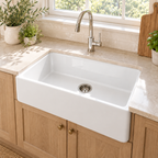 Cavarro Levanzo FG301810N 760 × 459mm White Fireclay Reversible Apron Front Single Bowl Kitchen Sink Flush Mount or Undermount Ideal for Family and Farmhouse Kitchens