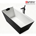 Eurano ERN 12001BK Modern 2-Tone Freestanding Bathtub (1700×750×600mm) Matte Black Exterior & Glossy White Interior Soaking Tub with Headrest