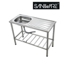 Saniware SKS-R170-10646 Freestanding Stainless Steel Single Bowl Sink with Drainboard, Stand & Waste Set