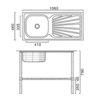 Saniware SKS-R170-10646 Freestanding Stainless Steel Single Bowl Sink with Drainboard, Stand & Waste Set