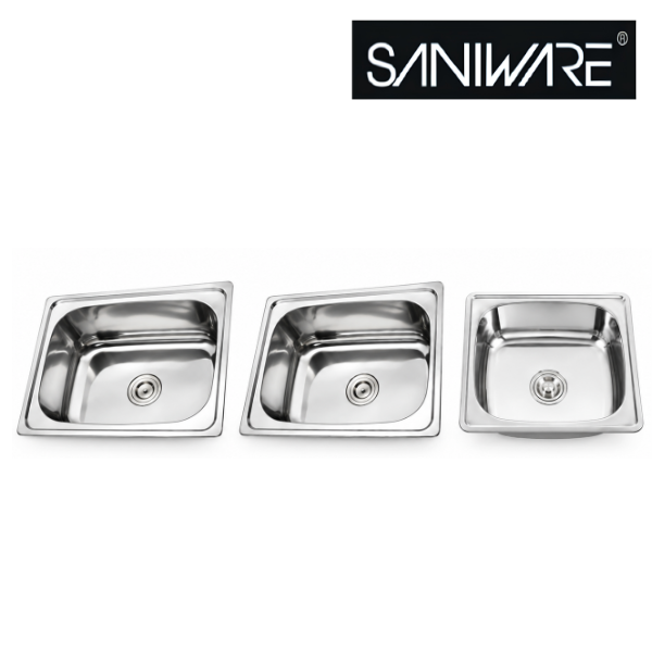 Saniware Stainless Steel Single Bowl Kitchen Sink with Waste – Polished Finish – 480mm / 600mm – Multiple Depth Options