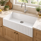 Cavarro Levanzo FG331810N 835 × 459mm White Fireclay Reversible Apron Front Single Bowl Kitchen Sink Flush Mount or Undermount Ideal for Family and Farmhouse Kitchens
