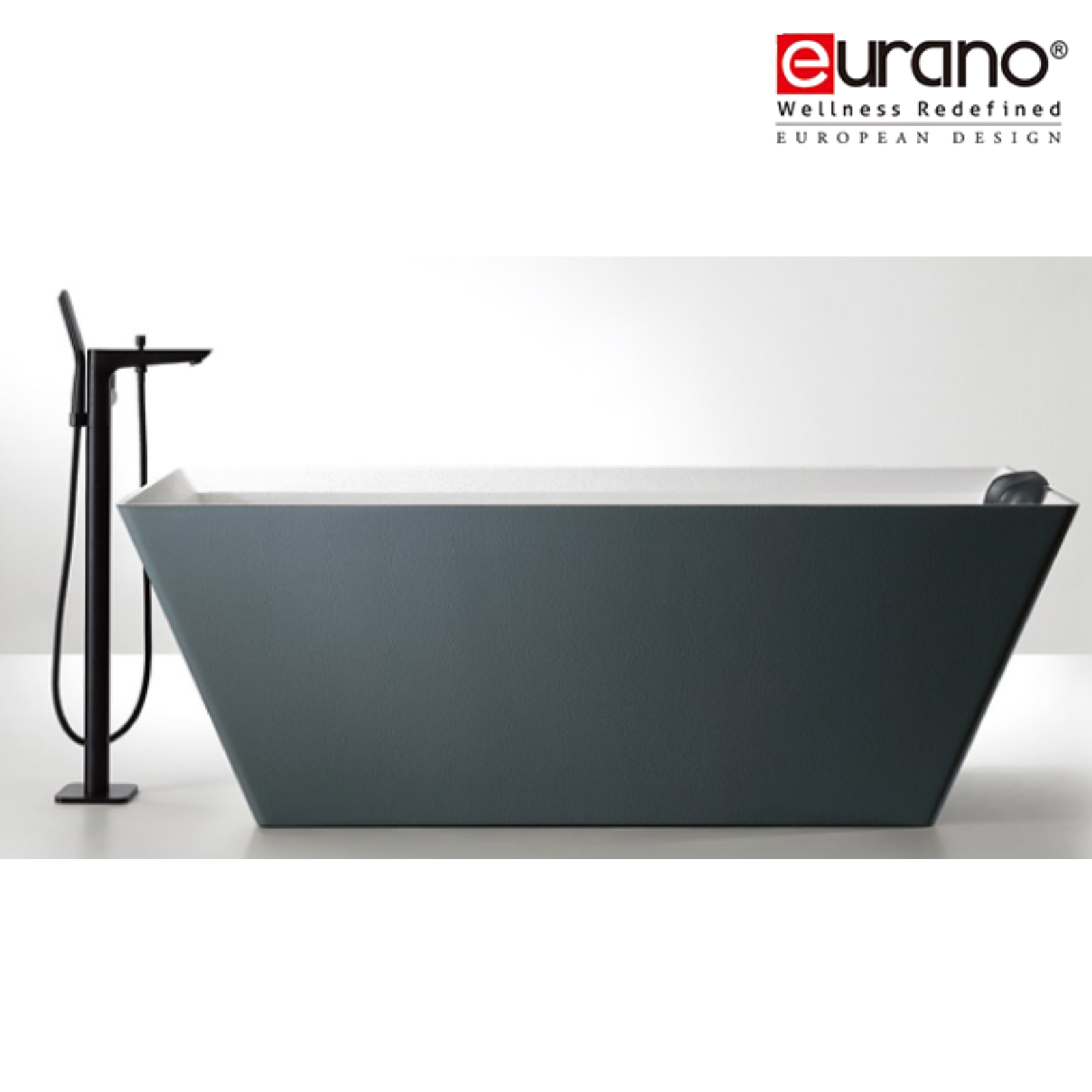Eurano ERN 12001GY Modern Freestanding Bathtub (1700x750x600mm) High-Gloss Grey Acrylic Soaking Tub with Floor-Mounted Faucet and Headrest
