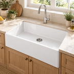 Cavarro Levanzo FG331810N 835 × 459mm White Fireclay Reversible Apron Front Single Bowl Kitchen Sink Flush Mount or Undermount Ideal for Family and Farmhouse Kitchens