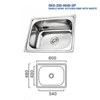 Saniware Stainless Steel Single Bowl Kitchen Sink with Waste – Polished Finish – 480mm / 600mm – Multiple Depth Options