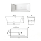 Eurano ERN 12001GY Modern Freestanding Bathtub (1700x750x600mm) High-Gloss Grey Acrylic Soaking Tub with Floor-Mounted Faucet and Headrest