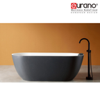 Eurano ERN 12002BK Modern Matte Black Freestanding Bathtub (1700×750×600mm) Premium Acrylic Soaking Tub with Headrest