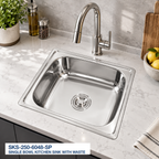 Saniware Stainless Steel Single Bowl Kitchen Sink with Waste – Polished Finish – 480mm / 600mm – Multiple Depth Options