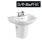 Saniware WB-208G 520mm Ceramic White Wall Hung Basin c/w SBP-208 Half Pedestal Sinki Tandas Bilik Mandi For Bathroom, Powder Room & Renovation