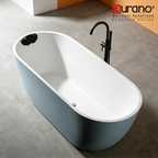 Eurano ERN 12002GY Modern Freestanding Bathtub (1700x750x600mm) High-Gloss Grey Acrylic Soaking Tub with Floor-Mounted Faucet and Headrest