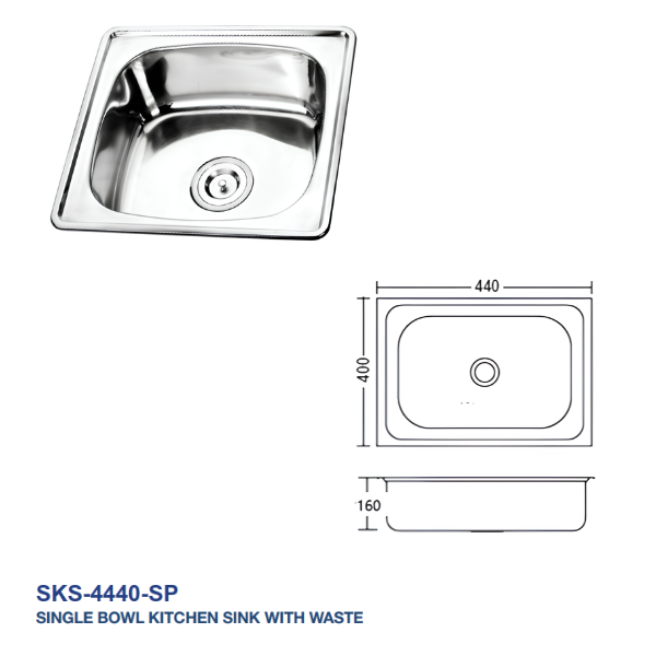 Saniware Stainless Steel Single Bowl Kitchen Sink with Waste – Compact Polished Inset Sink
