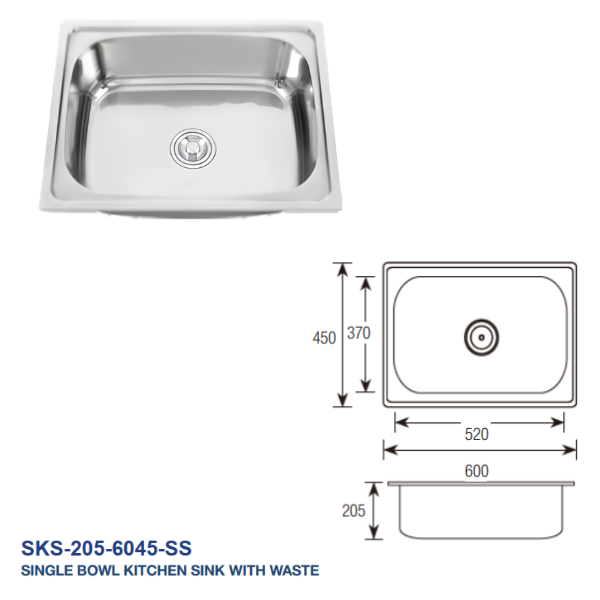 Saniware Stainless Steel Single Bowl Kitchen Sink with Waste – Compact Polished Inset Sink