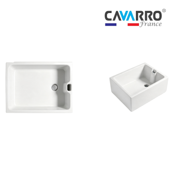 Cavarro Levanzo CF6046 605 × 457mm White Fireclay Smooth Apron Front Single Bowl Kitchen Sink with Overflow Flush Mount or Undermount Ideal for Compact and Farmhouse Kitchens