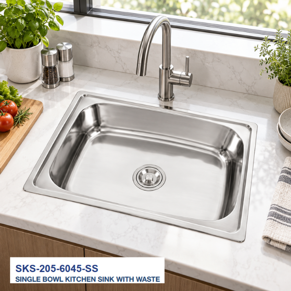 Saniware Stainless Steel Single Bowl Kitchen Sink with Waste – Compact Polished Inset Sink