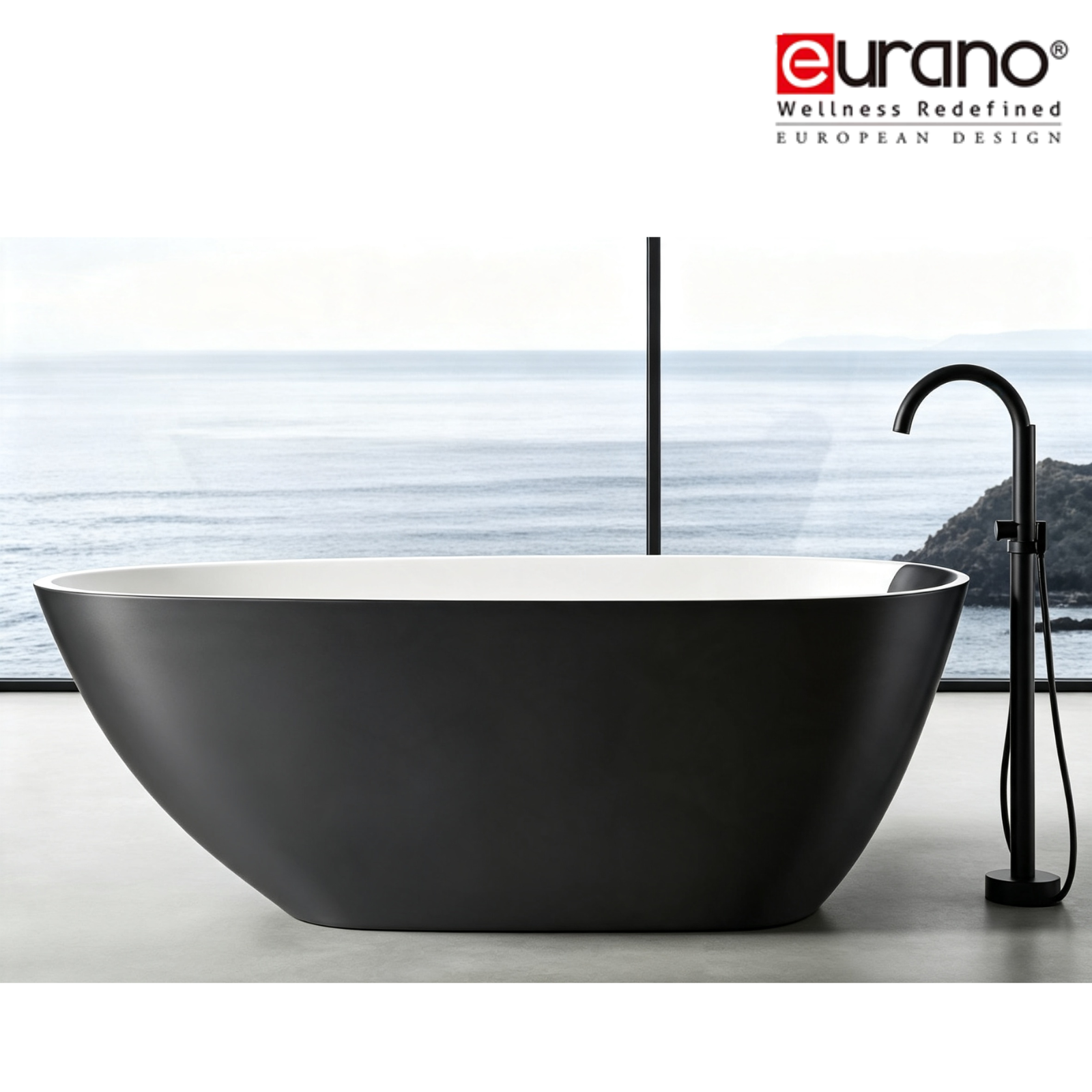 Eurano ERN 12003BK Matte Black Textured Freestanding Bathtub (1700×750×600mm) Modern Acrylic Tub