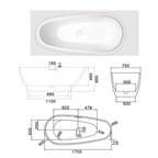 Eurano ERN 12003BK Matte Black Textured Freestanding Bathtub (1700×750×600mm) Modern Acrylic Tub