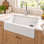 Cavarro Levanzo CF6046 605 × 457mm White Fireclay Smooth Apron Front Single Bowl Kitchen Sink with Overflow Flush Mount or Undermount Ideal for Compact and Farmhouse Kitchens