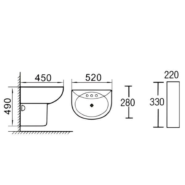 Saniware WB-208G 520mm Ceramic White Wall Hung Basin c/w SBP-208 Half Pedestal Sinki Tandas Bilik Mandi For Bathroom, Powder Room & Renovation