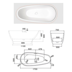 Eurano ERN 12003GY Matte Grey Textured Freestanding Bathtub (1700×750×600mm) Neutral Acrylic Tub