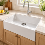 Cavarro Levanzo CF6040 600 × 400mm White Fireclay Smooth Apron Front Single Bowl Kitchen Sink Flush Mount or Undermount Ideal for Compact Kitchens and Utility Rooms