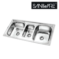 Saniware SKS-10550-SP 1050 x 900 x 500mm Top Mount Stainless Steel Triple Bowl Kitchen Sink, Family-Friendly