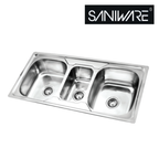 Saniware SKS-10550-SP 1050 x 900 x 500mm Top Mount Stainless Steel Triple Bowl Kitchen Sink, Family-Friendly
