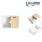 Cavarro Levanzo CFS241810WS 608 × 456mm White Fireclay Reversible Apron Front Single Bowl Workstation Kitchen Sink Flush Mount or Undermount Ideal for Compact Kitchens and Food Preparation