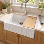 Cavarro Levanzo CFS241810WS 608 × 456mm White Fireclay Reversible Apron Front Single Bowl Workstation Kitchen Sink Flush Mount or Undermount Ideal for Compact Kitchens and Food Preparation