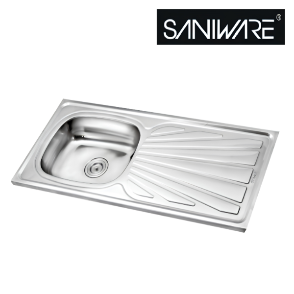 Saniware SKS-10646-SP 1066 x 460 x 140mm Top Mount Stainless Steel Single Bowl Kitchen Sink, Space-Saving