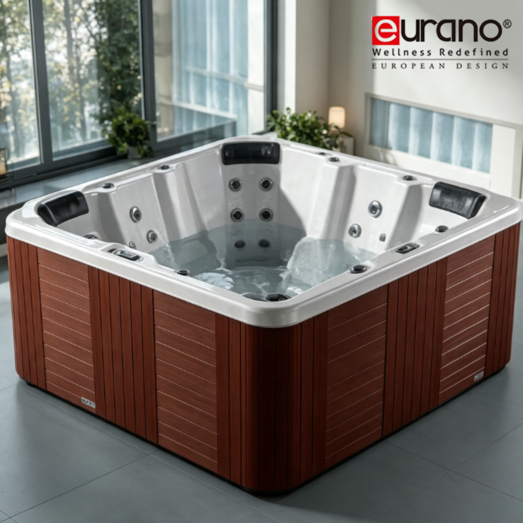 Eurano ERN 11994 Hot Tub Spa (2000x2000x900mm) 34-Jet Multi-Person Ozone Sterilization Jacuzzi in Brown