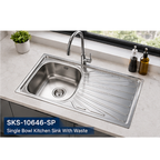 Saniware SKS-10646-SP 1066 x 460 x 140mm Top Mount Stainless Steel Single Bowl Kitchen Sink, Space-Saving