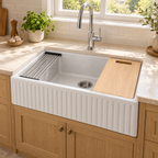 Cavarro Levanzo CFS271810WS 680 × 458mm White Fireclay Reversible Apron Front Single Bowl Workstation Kitchen Sink Flush Mount or Undermount Ideal for Family Kitchens and Food Preparation