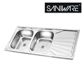 Saniware SKS-170-12050-SP 1200 x 500 x 170mm Top Mount Stainless Steel Double Bowl Kitchen Sink Matt Finish, Heavy-Duty