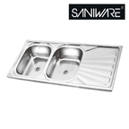 Saniware SKS-170-12050-SP 1200 x 500 x 170mm Top Mount Stainless Steel Double Bowl Kitchen Sink Matt Finish, Heavy-Duty