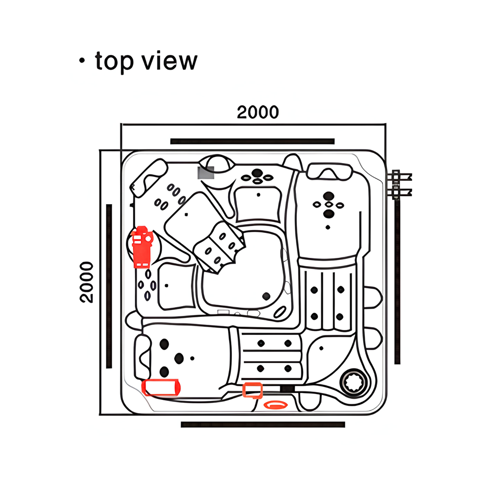 Eurano ERN 11994 Hot Tub Spa (2000x2000x900mm) 34-Jet Multi-Person Ozone Sterilization Jacuzzi in Brown