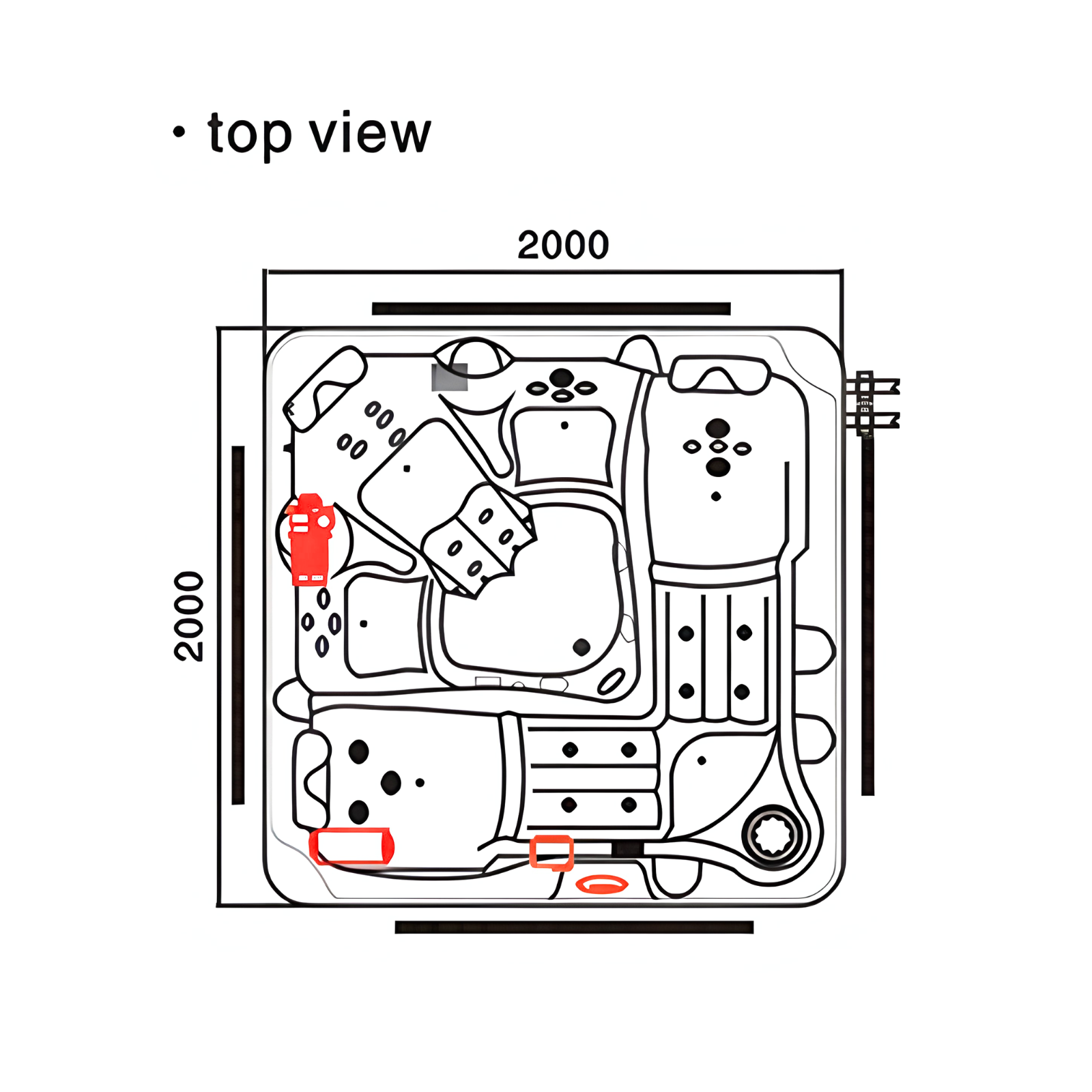 Eurano ERN 11994 Hot Tub Spa (2000x2000x900mm) 34-Jet Multi-Person Ozone Sterilization Jacuzzi in Brown