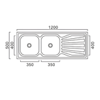 Saniware SKS-170-12050-SP 1200 x 500 x 170mm Top Mount Stainless Steel Double Bowl Kitchen Sink Matt Finish, Heavy-Duty