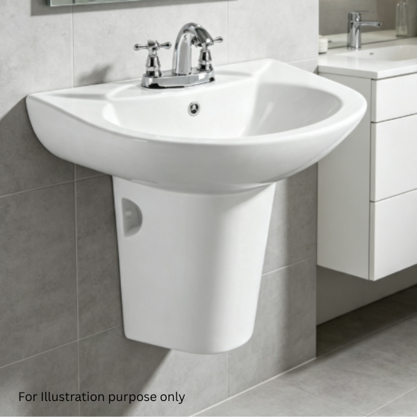 Saniware WB-208G 520mm Ceramic White Wall Hung Basin c/w SBP-208 Half Pedestal Sinki Tandas Bilik Mandi For Bathroom, Powder Room & Renovation